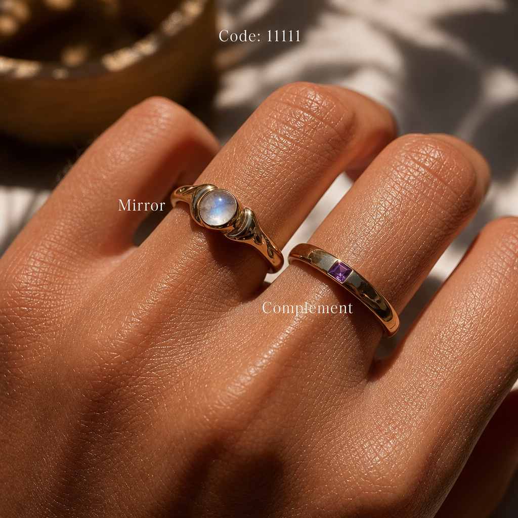 Meridian Axis #01 [11111] Prime Convergence | Moonstone & Amethyst Stacking Ring