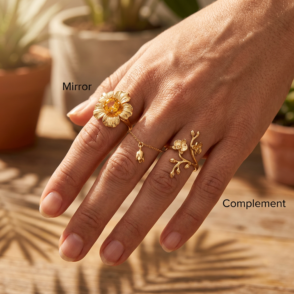 Botanical Link #02 [11110] Radiant Vanda | Citrine & Moonstone Stacking Ring