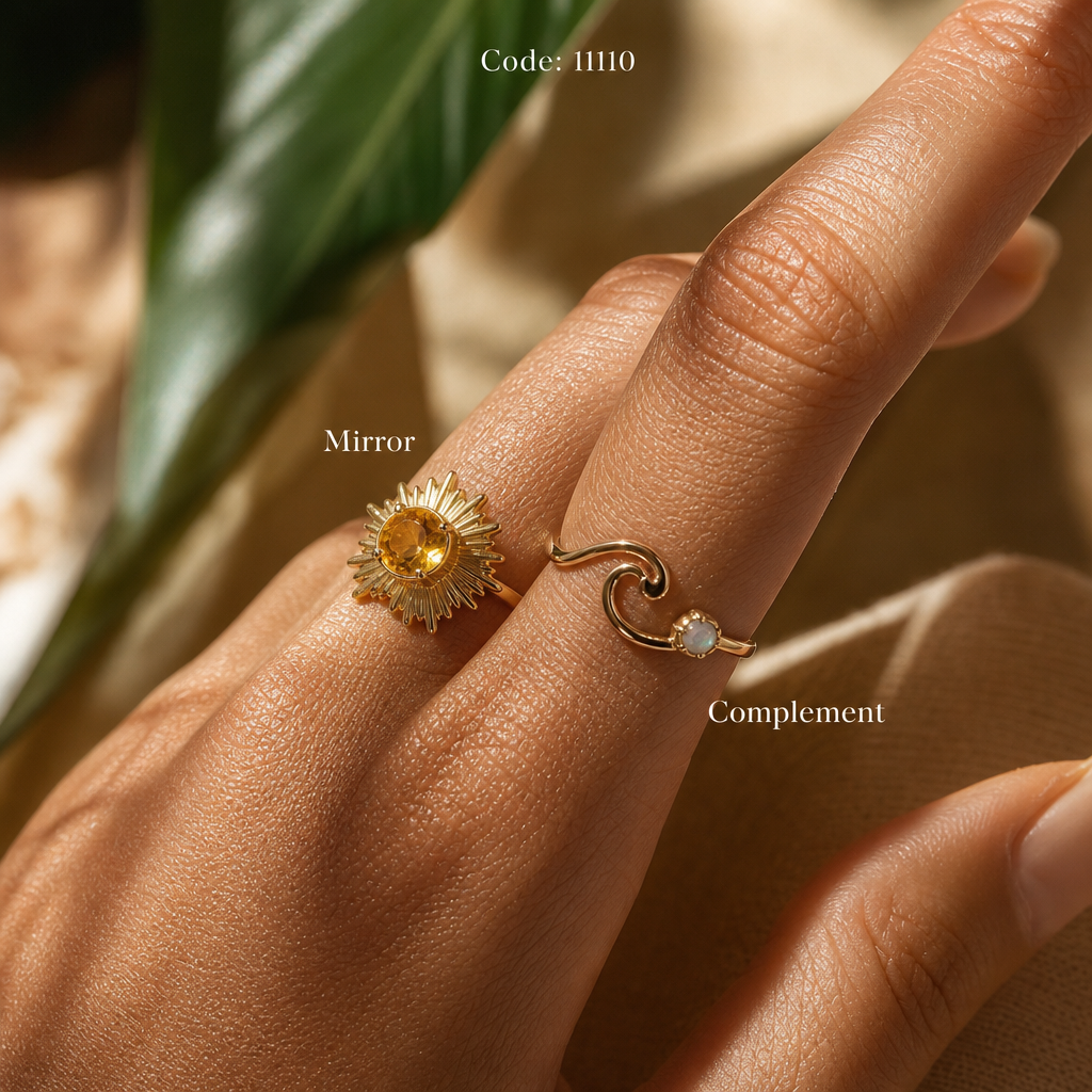Meridian Axis #02 [11110] Radiant Trajectory | Citrine & Moonstone Stacking Ring
