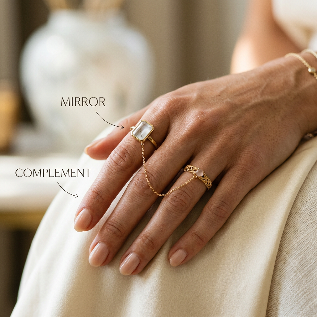 Meridian Axis Link #03 [11101] Structured Pulsar | White Agate & Rose Quartz Stacking Ring Set