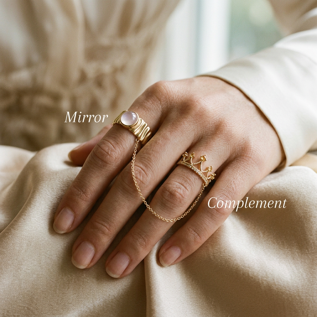 Meridian Axis Link #05 [11011] Introspective Flux | Rose Quartz & Citrine Stacking Ring Set