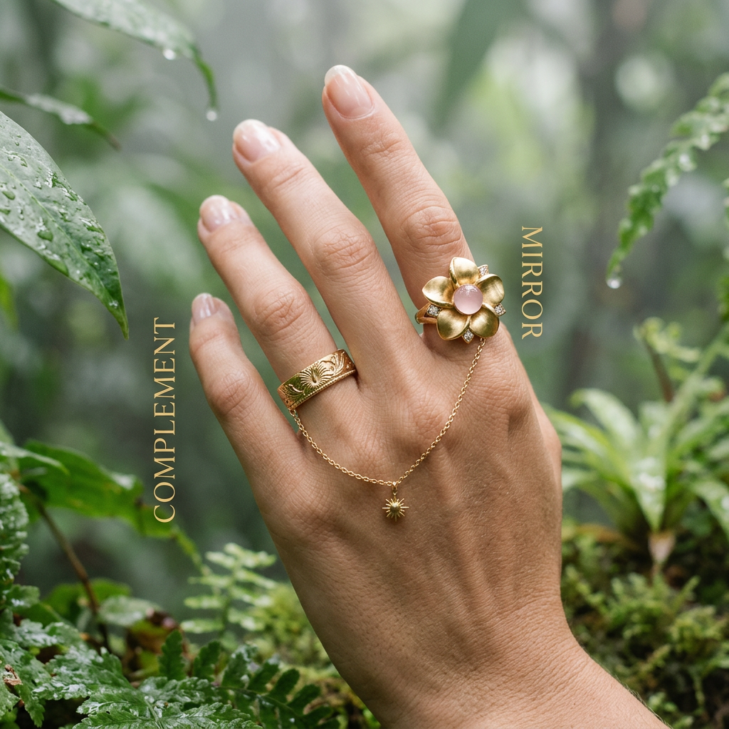 Botanical Link #12 [10100] Fluid Hibiscus | Citrine & Black Spinel Stacking Ring