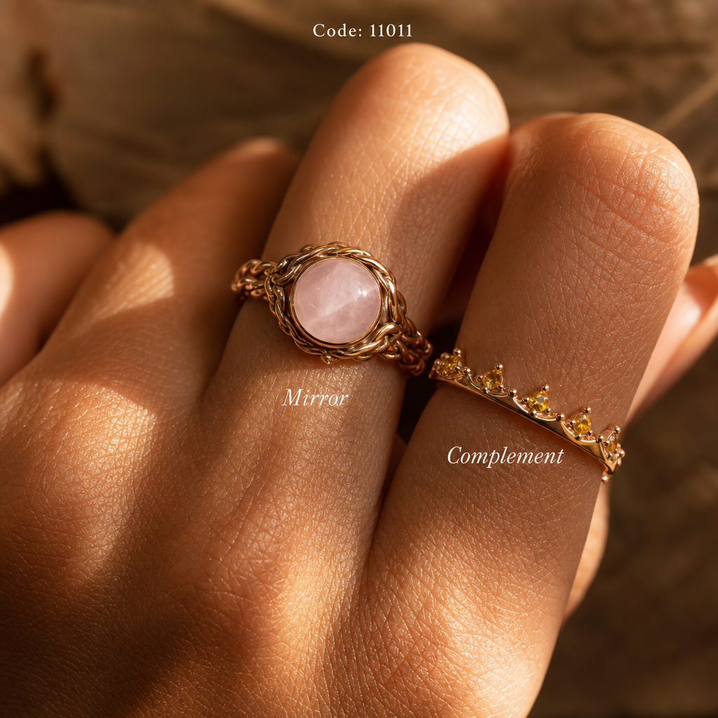 Meridian Axis #05 [11011] Introspective Flux | Rose Quartz & Citrine Stacking Ring