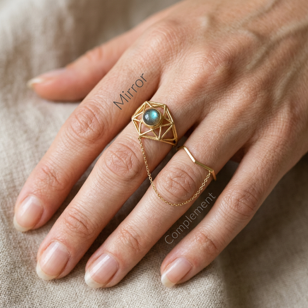 Meridian Axis Link #06 [11010] Logical Harmony | Moonstone & Black Spinel Stacking Ring Set