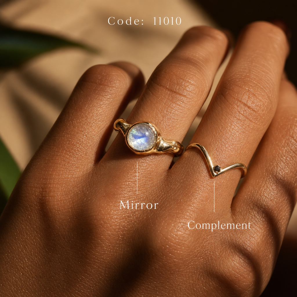 Meridian Axis #06 [11010] Logical Harmony | Moonstone & Black Spinel Stacking Ring