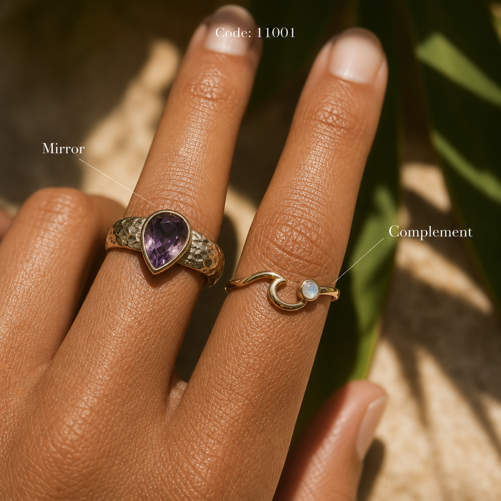 Meridian Axis #07 [11001] Deep Vista | Amethyst & Moonstone Stacking Ring
