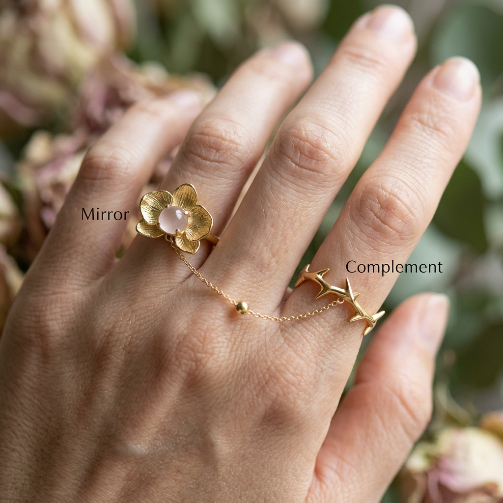 Botanical Link #09 [10111] Empathic Vanda | Rose Quartz & Black Spinel Ring