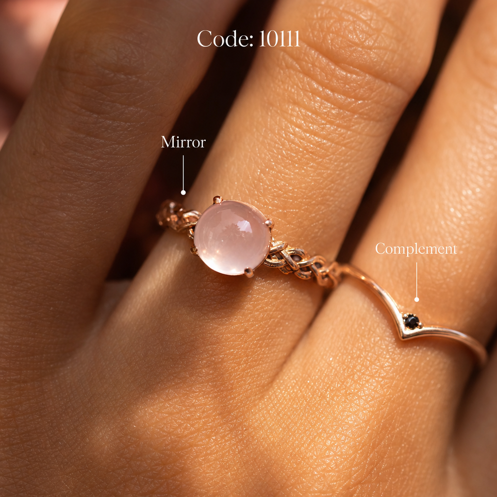 Meridian Axis #09 [10111] Empathic Radiance | Rose Quartz & Black Spinel Stacking Ring