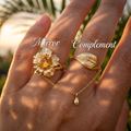 Botanical Link #10 [10110] Golden Plumeria | Citrine & Rose Quartz Stacking Ring