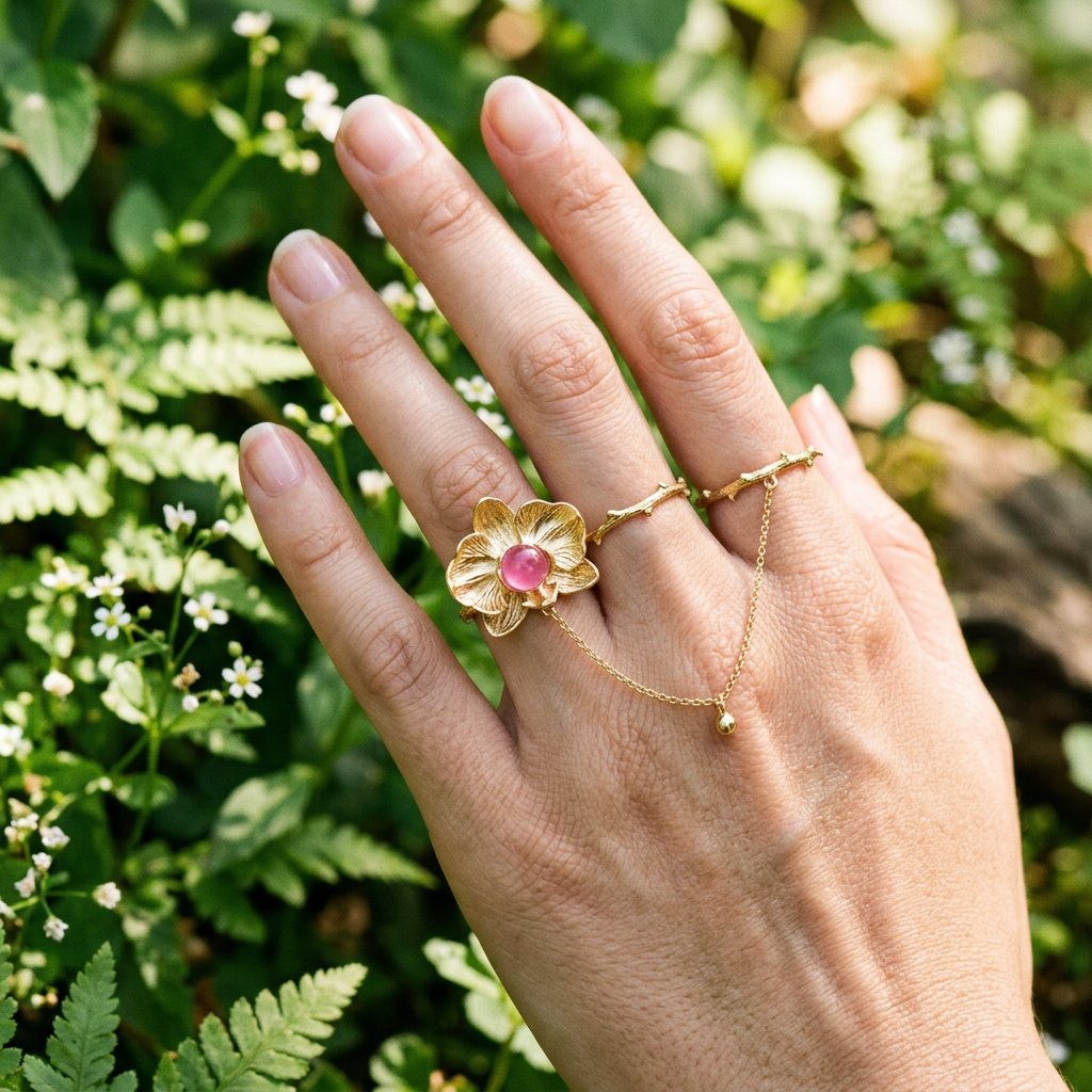 Botanical Link #11 [10101] Kinetic Orchid | Moonstone & Citrine Stacking Ring