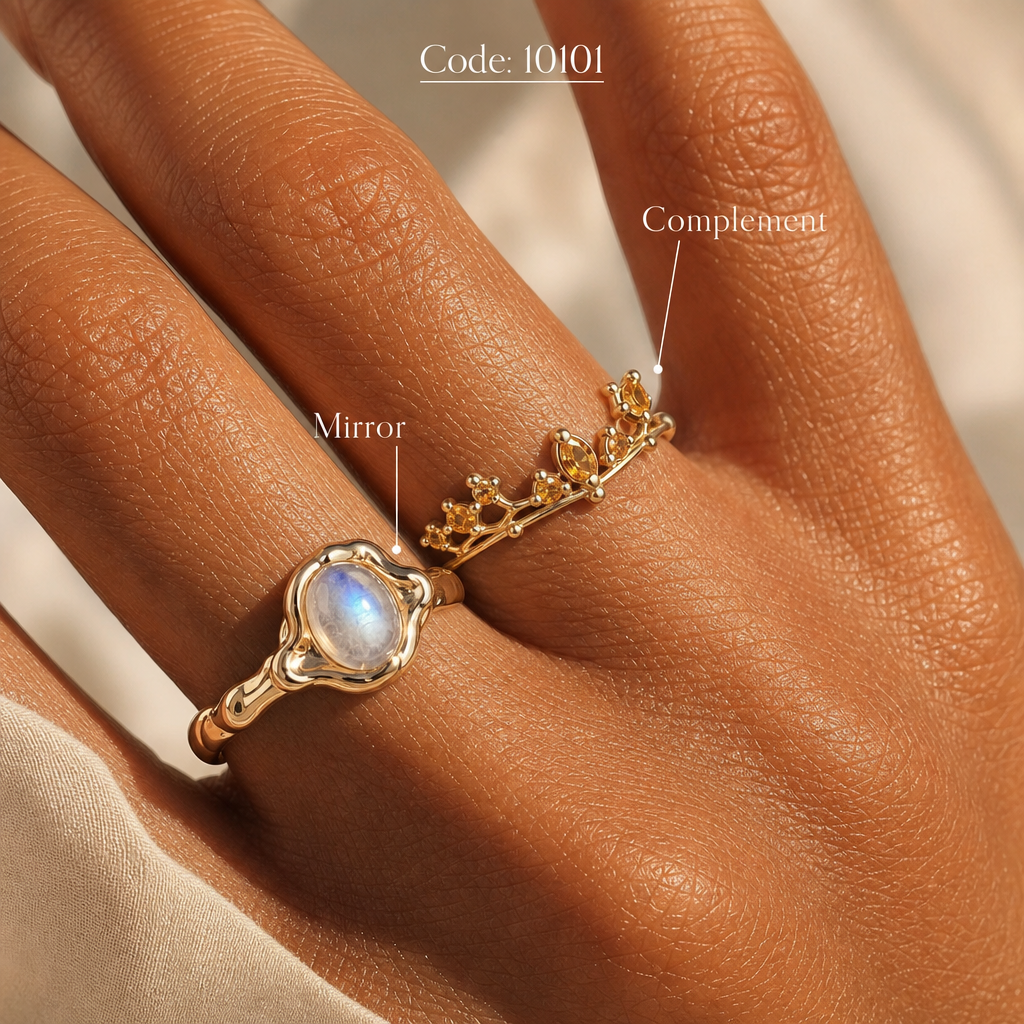 Meridian Axis #11 [10101] Kinetic Prism | Moonstone & Citrine Stacking Ring