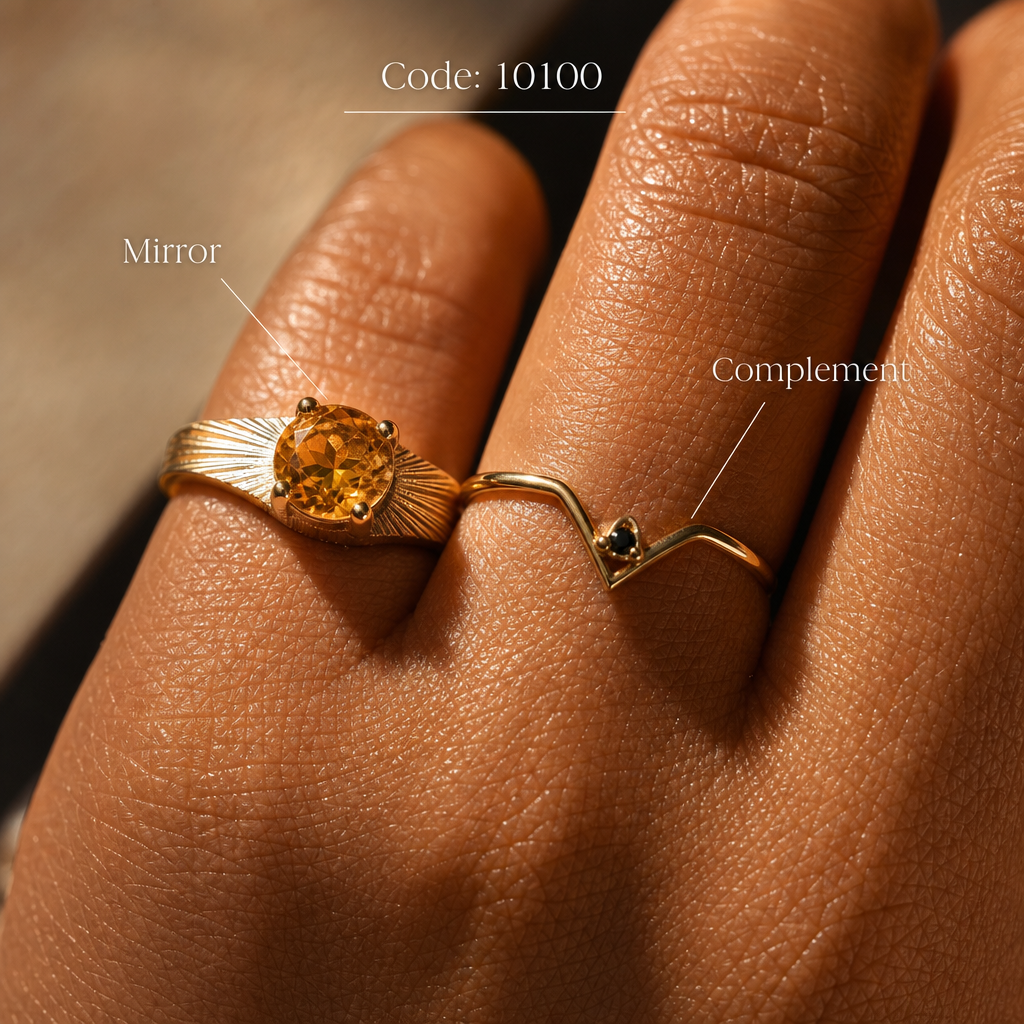 Meridian Axis #12 [10100] Fluid Horizon | Citrine & Black Spinel Stacking Ring
