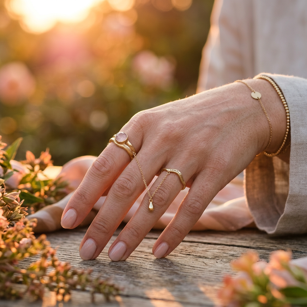 Meridian Axis Link #13 [10011] Subtle Resonance | Rose Quartz & Moonstone Stacking Ring Set