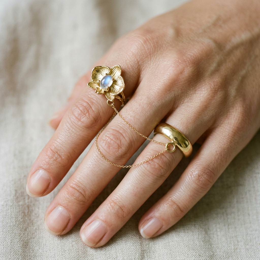 Botanical Link #25 [00111] Vibrant Nurturer | Citrine & Rose Quartz Ring Set