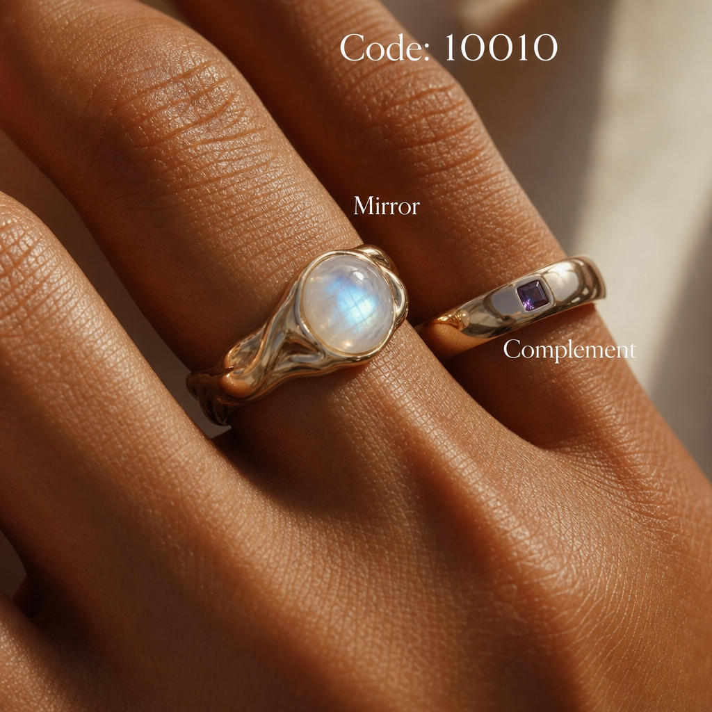 Meridian Axis #14 [10010] Ethereal Balance | Moonstone & Amethyst Stacking Ring