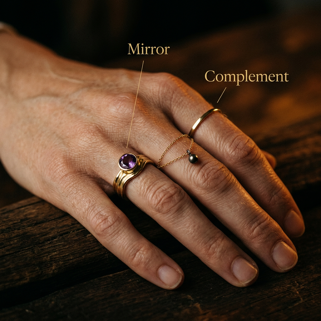Meridian Axis Link #15 [10001] Silent Crest | Amethyst & Black Spinel Stacking Ring Set