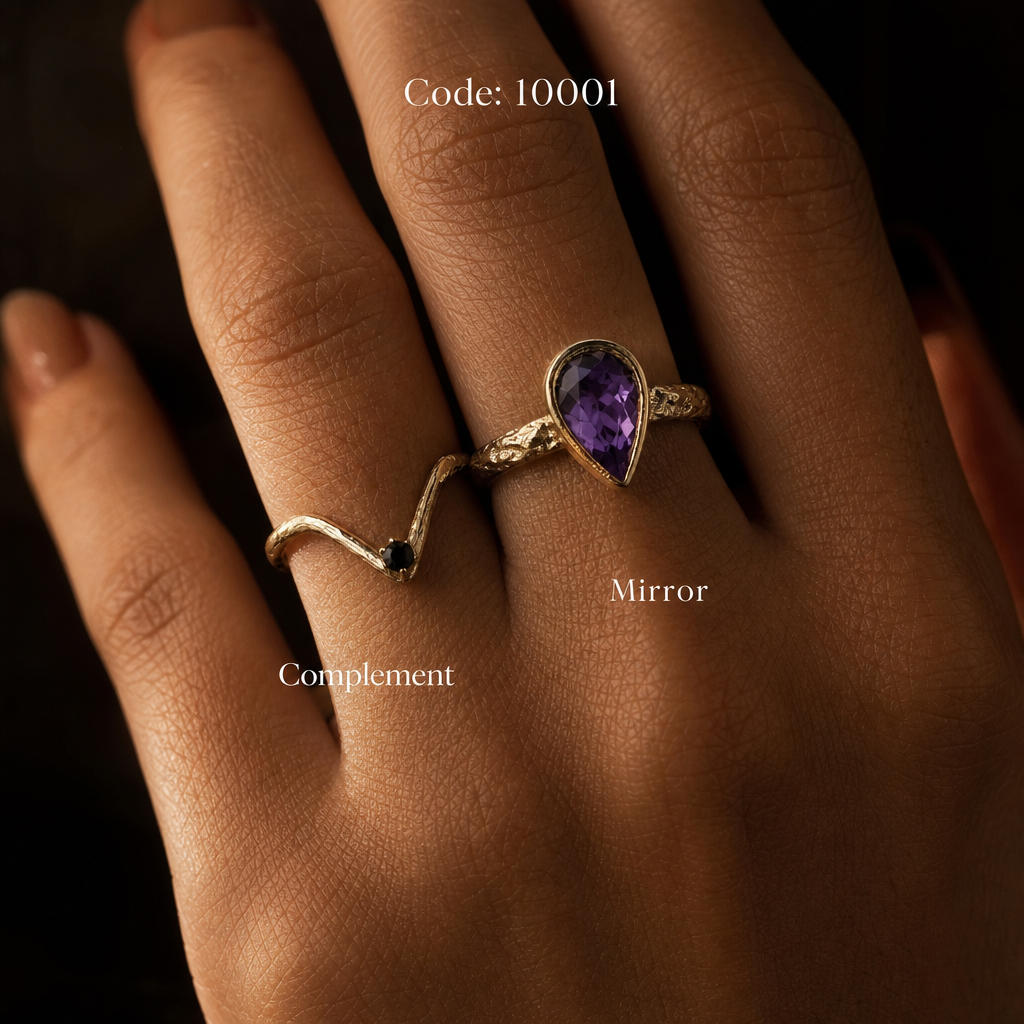 Meridian Axis #15 [10001] Silent Crest | Amethyst & Black Spinel Stacking Ring