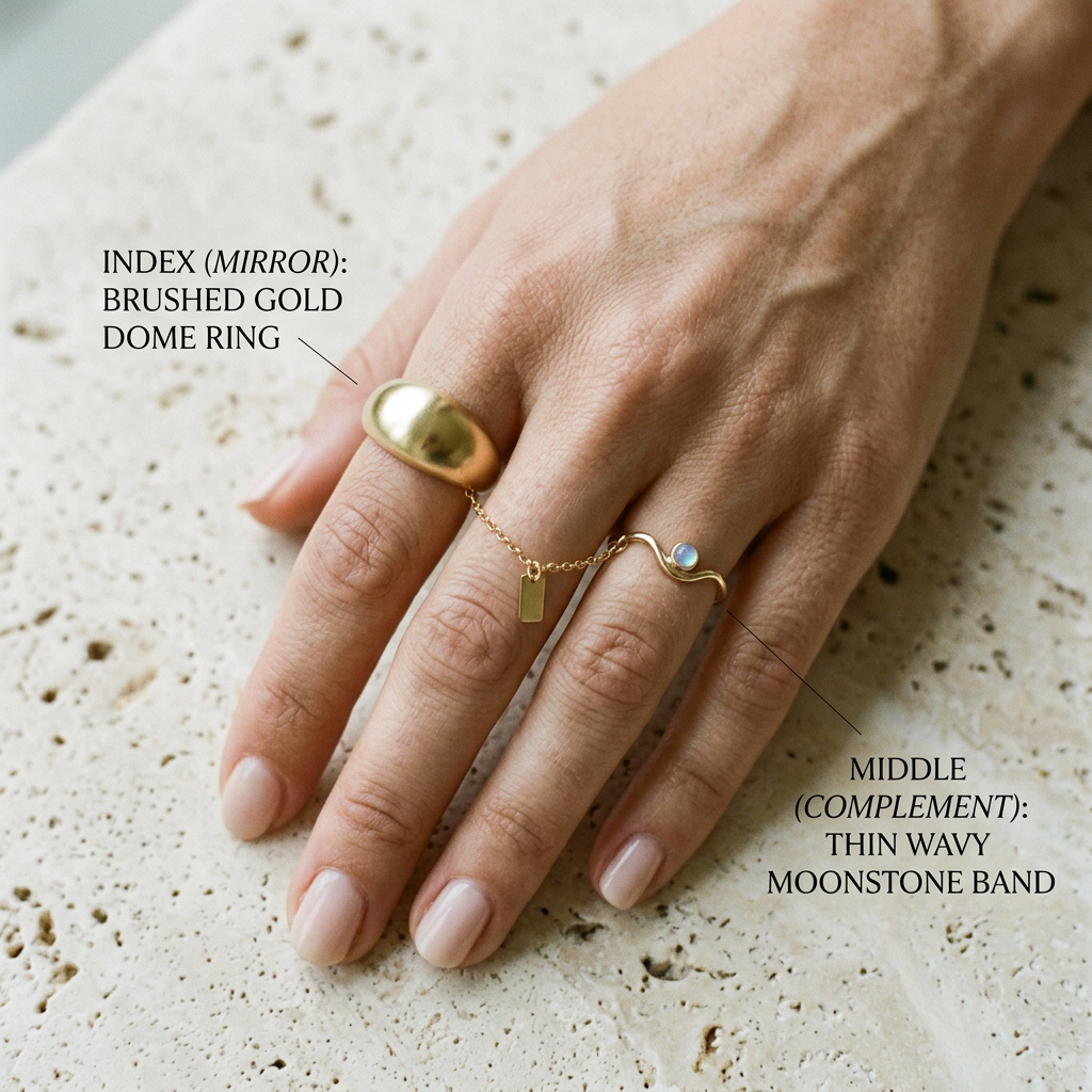Meridian Axis Link #16 [10000] Rational Infinity | Matte Gold & Moonstone Stacking Ring Set