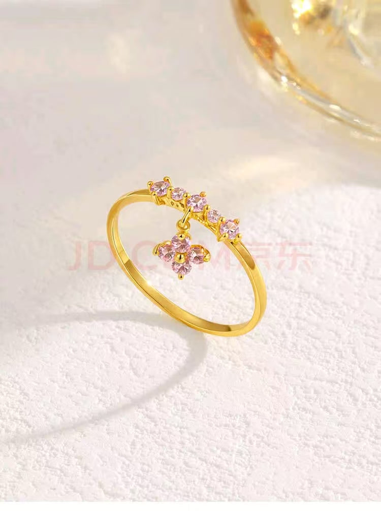 18K Gold Women's Ring - Po Song Four-Leaf Clover Ring with Pink Zirconia for Fashion Gift for Your Girlfriend. Po Song Four-Leaf Clover Ring #13