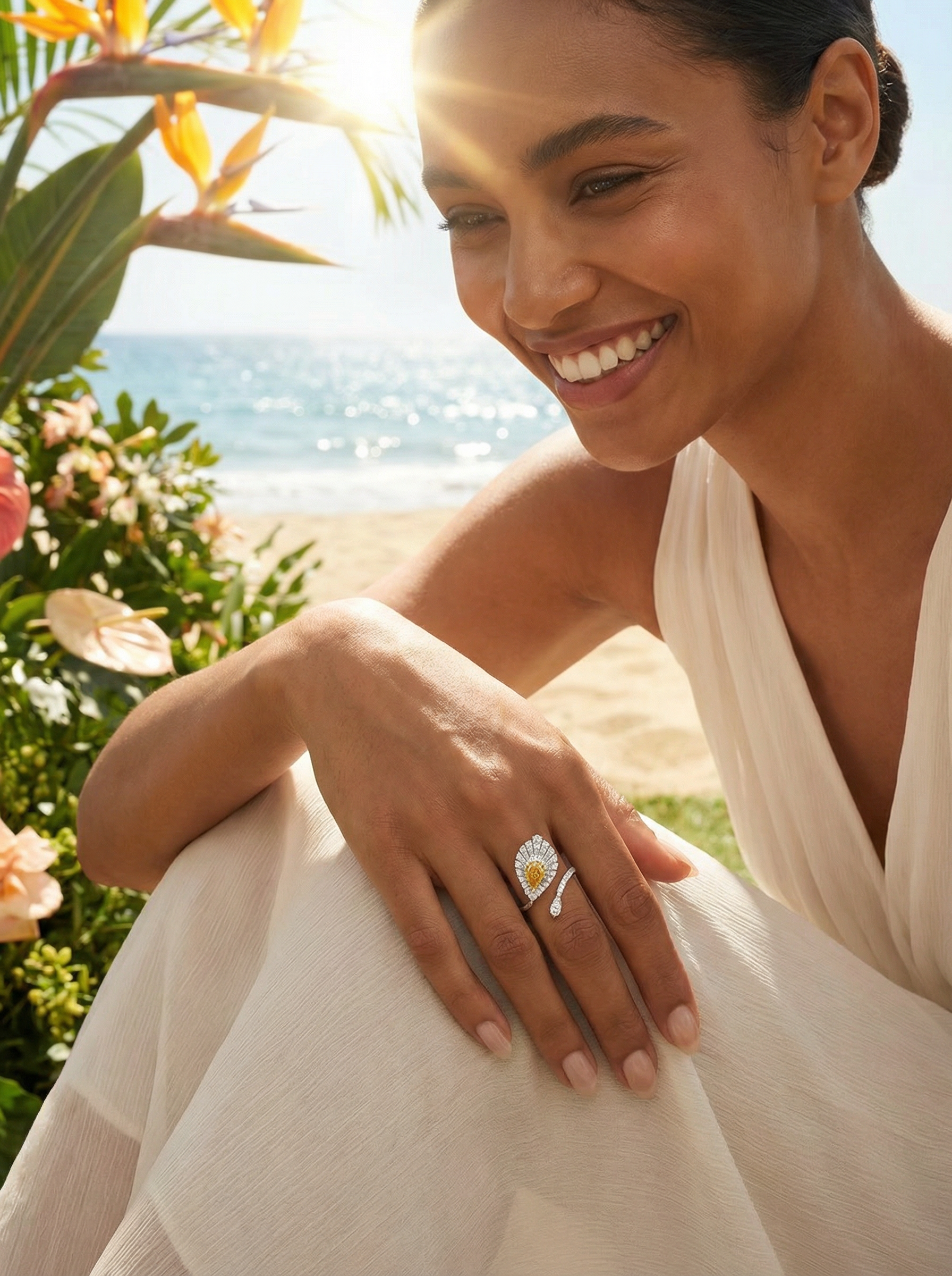 THE SERENE SUN | "ocEAn" Radiant Zenith Orange Diamond Ring