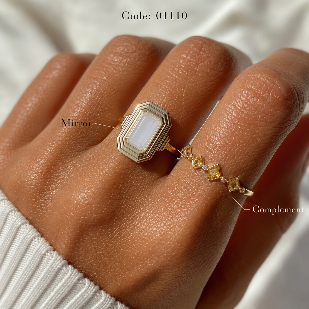 Meridian Axis #18 [01110] Central Anchor | White Agate & Citrine Stacking Ring