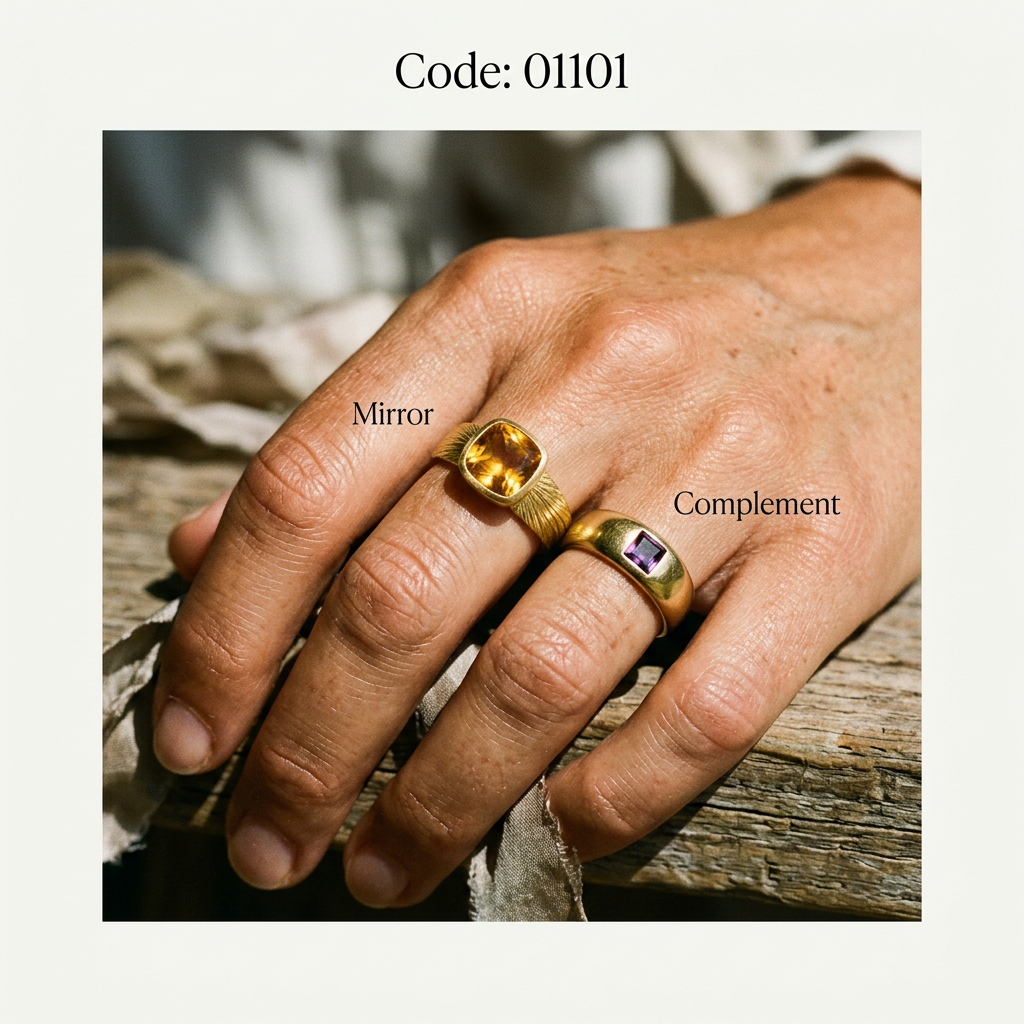 Meridian Axis #19 [01101] Kinetic Stability | Citrine & Amethyst Stacking Ring
