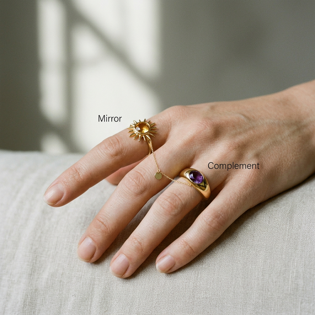 Meridian Axis Link #19 [01101] Kinetic Stability | Citrine & Amethyst Stacking Ring Set