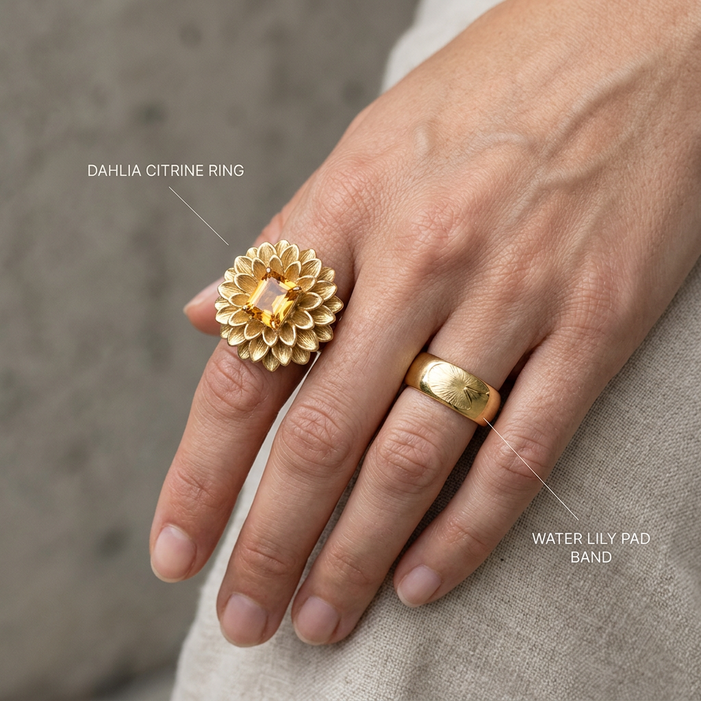 Botanical Axis #19 [01101] Kinetic Lotus | Citrine Ring