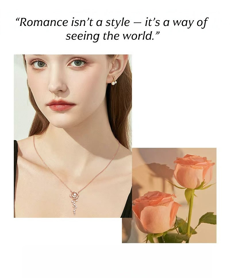 PMO-069 Rose Gold Rose Pendant for Tender Souls | S925 Moissanite Jewelry for High Agreeableness, Neuroticism & Openness | Warm Emotional Intuitive Necklace