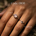 Meridian Axis #20 [01100] Tectonic Guard | White Agate & Black Spinel Stacking Ring