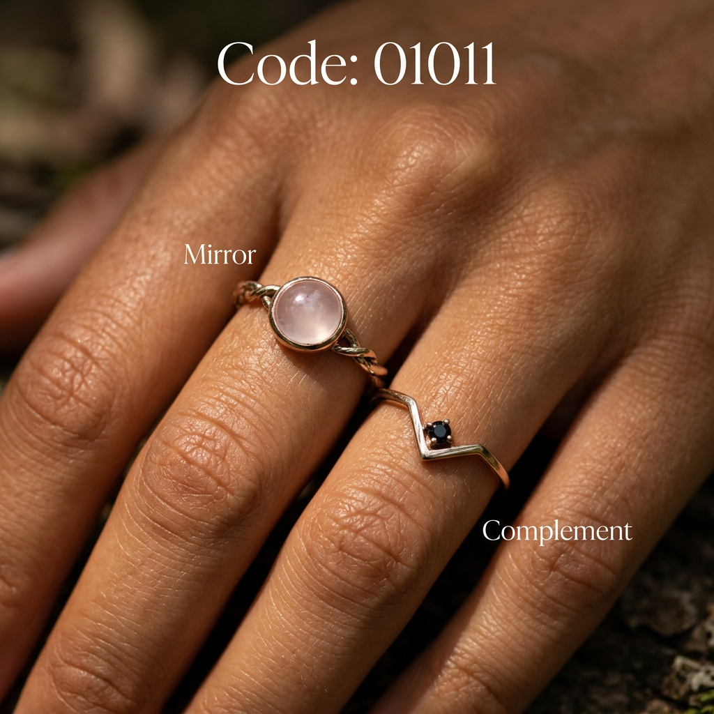 Meridian Axis #20 [01100] Tectonic Guard | White Agate & Black Spinel Stacking Ring