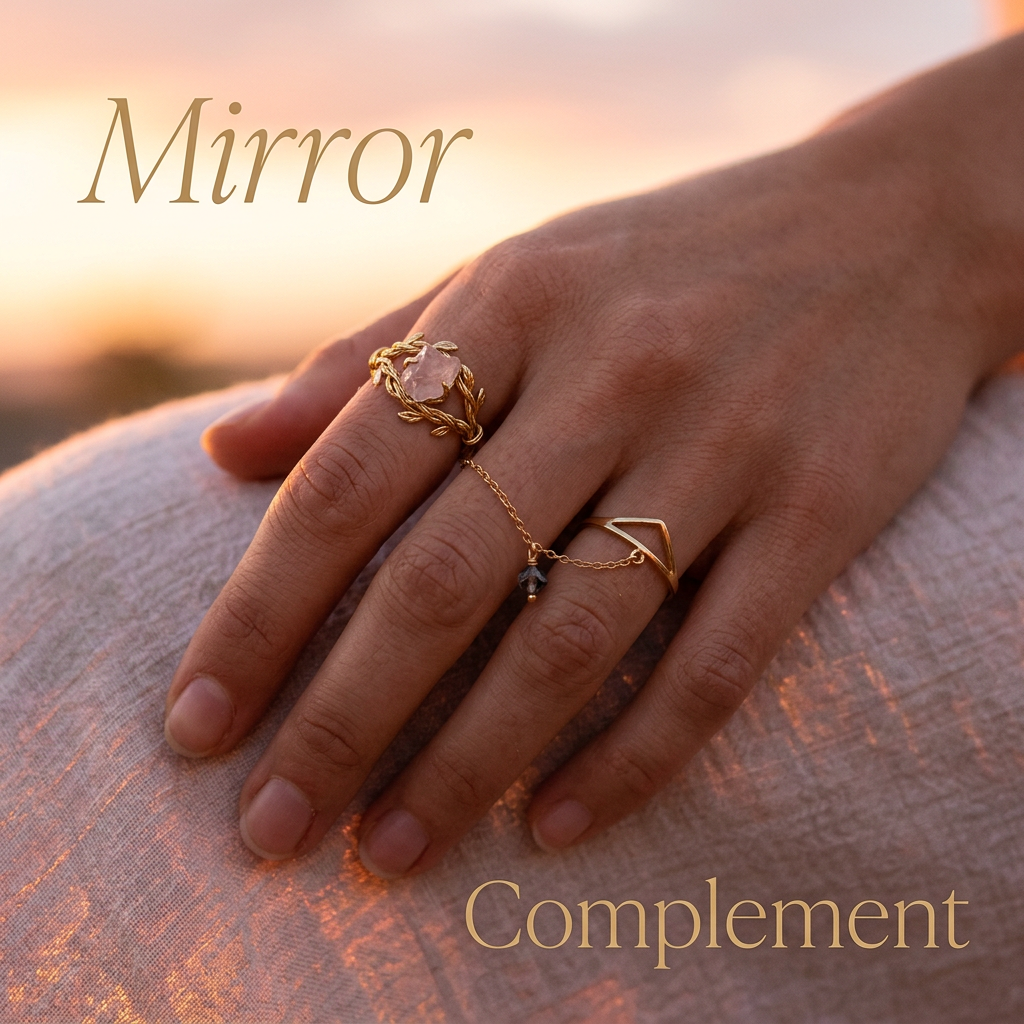 Meridian Axis Link #21 [01011] Resilient Nuance | Rose Quartz & Black Spinel Stacking Ring Set