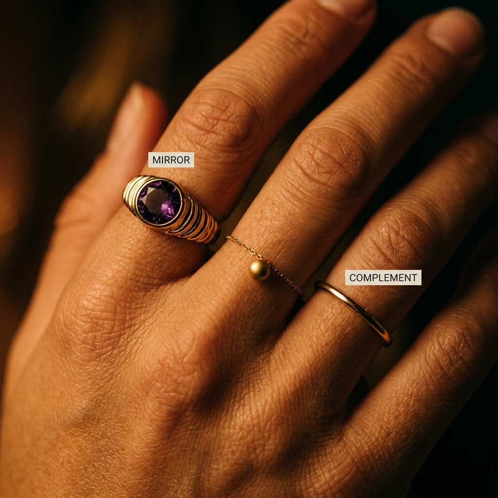 Meridian Axis Link #23 [01001] Vigilant Core | Amethyst & Black Spinel Stacking Ring Set