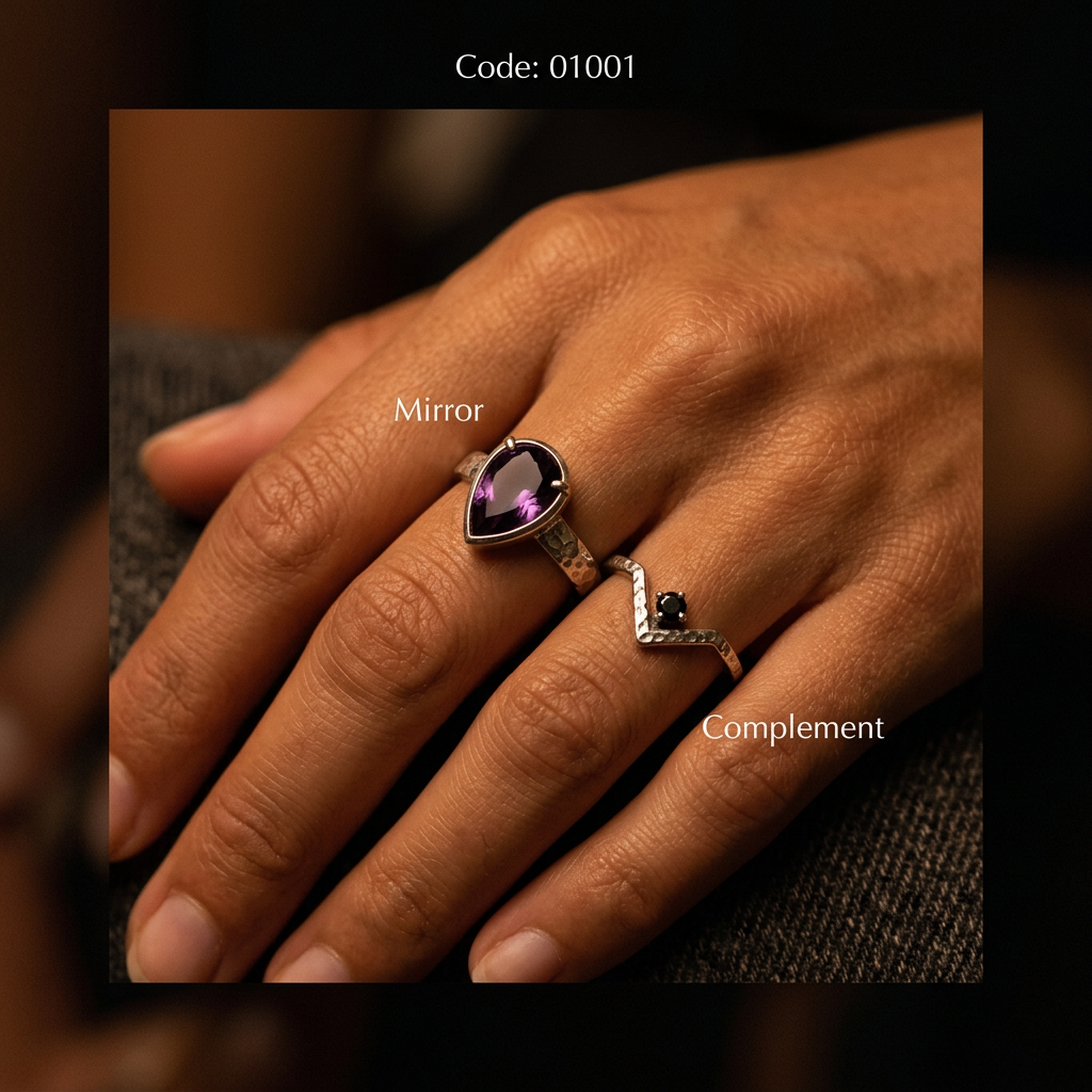 Meridian Axis #23 [01001] Vigilant Core | Amethyst & Black Spinel Stacking Ring