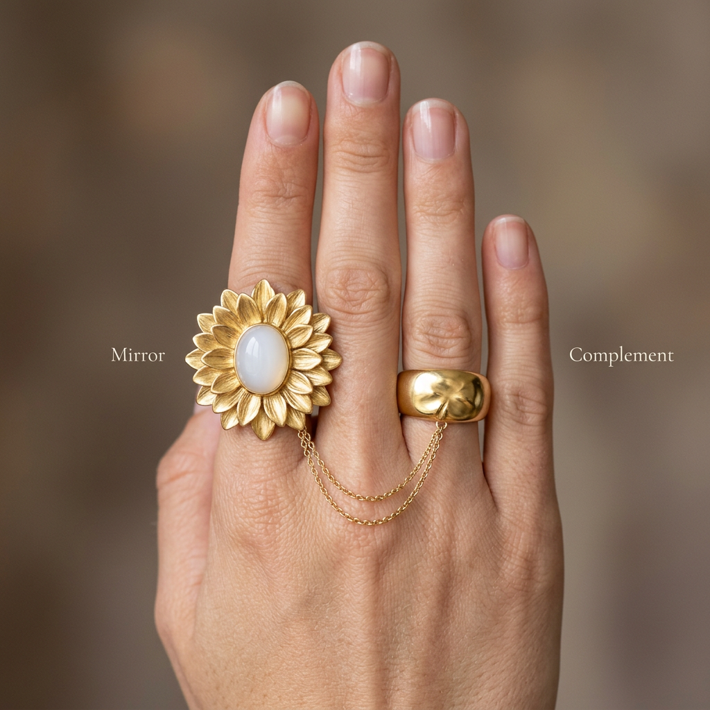 Botanical Link #24 [01000] Solid Dahlia | White Agate & Amethyst Ring Set