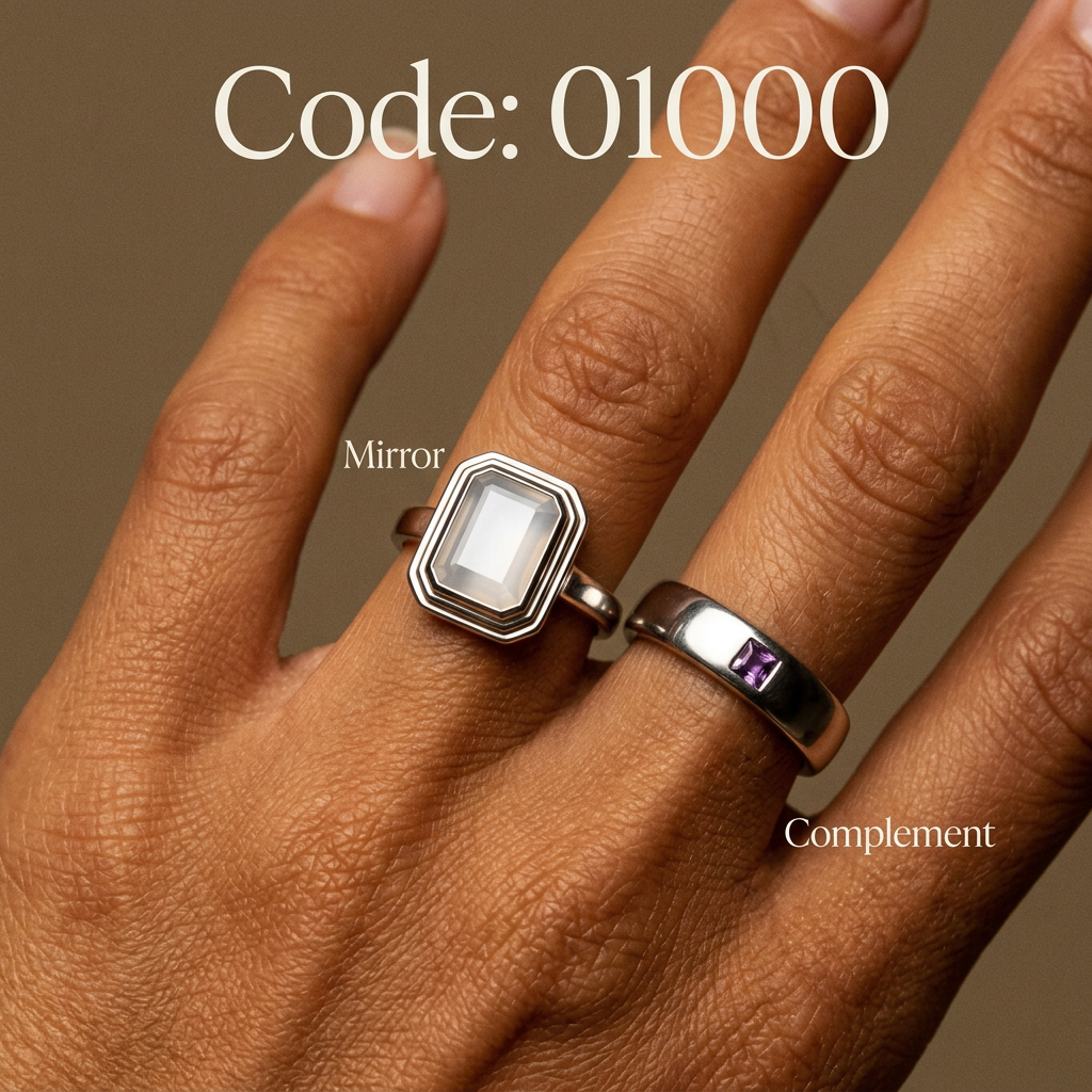 Meridian Axis #24 [01000] Solid Meridian | White Agate & Amethyst Stacking Ring