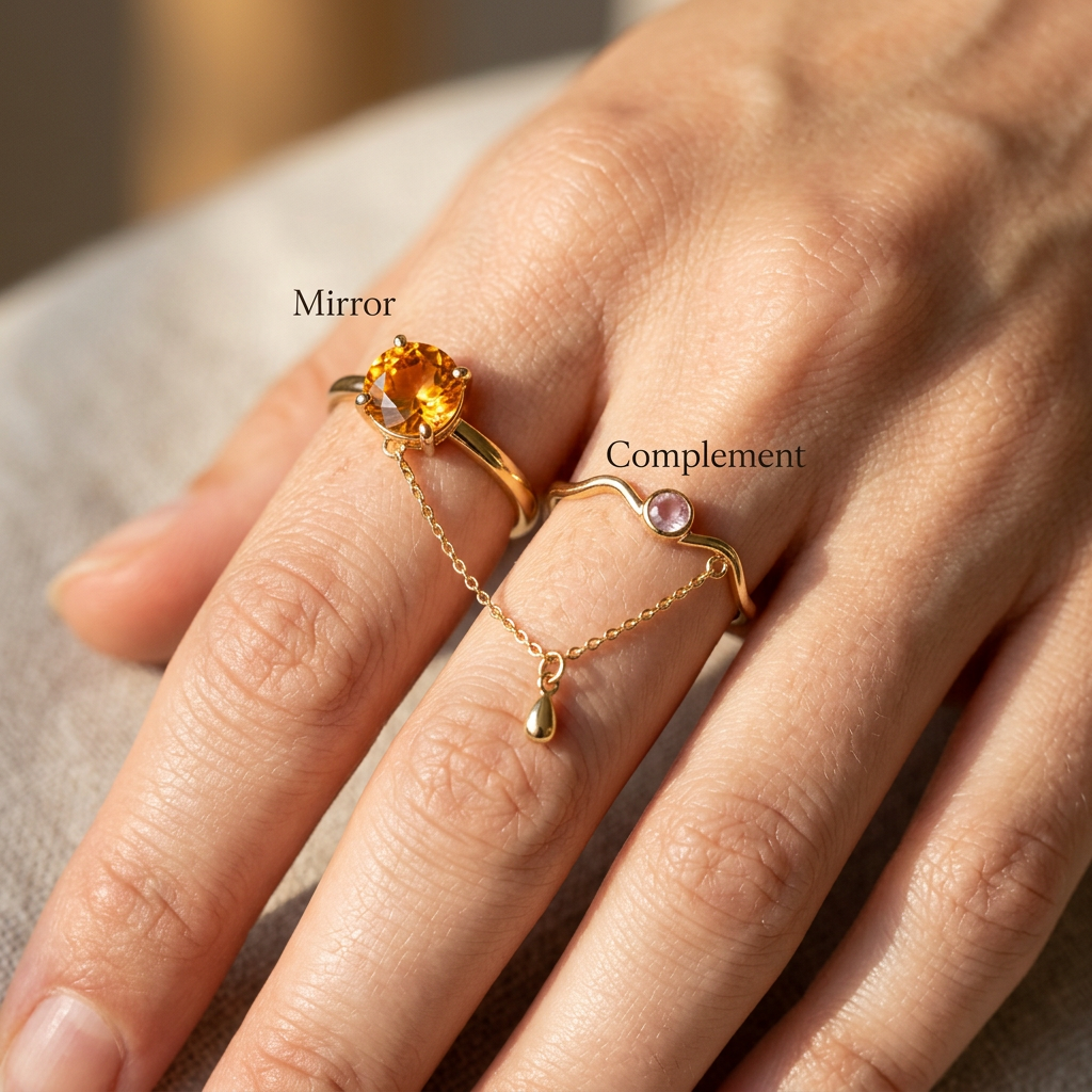Meridian Axis Link #25 [00111] Vibrant Affinity | Citrine & Rose Quartz Stacking Ring Set