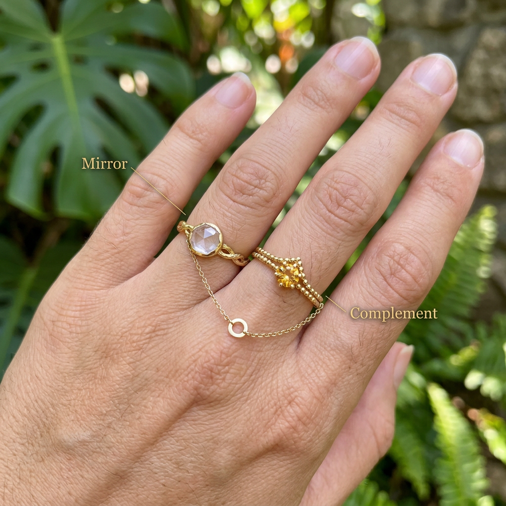 Meridian Axis Link #26 [00110] Social Vertex | Rose Quartz & Citrine Stacking Ring Set