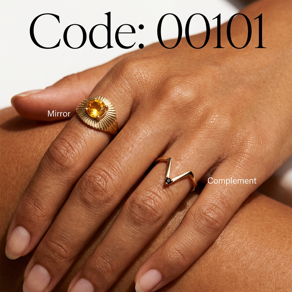 Meridian Axis #27 [00101] Spontaneous Pulse | Citrine & Black Spinel Stacking Ring