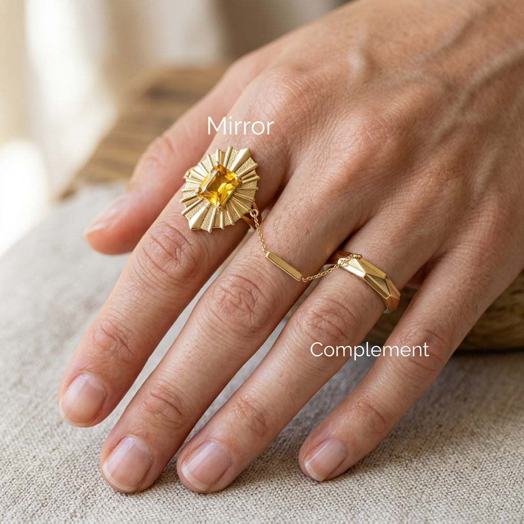 Meridian Axis Link #27 [00101] Spontaneous Pulse | Citrine & Black Spinel Stacking Ring Set