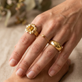 Botanical Link #28 [00100] Realistic Hibiscus | Citrine & Amethyst Stacking Ring