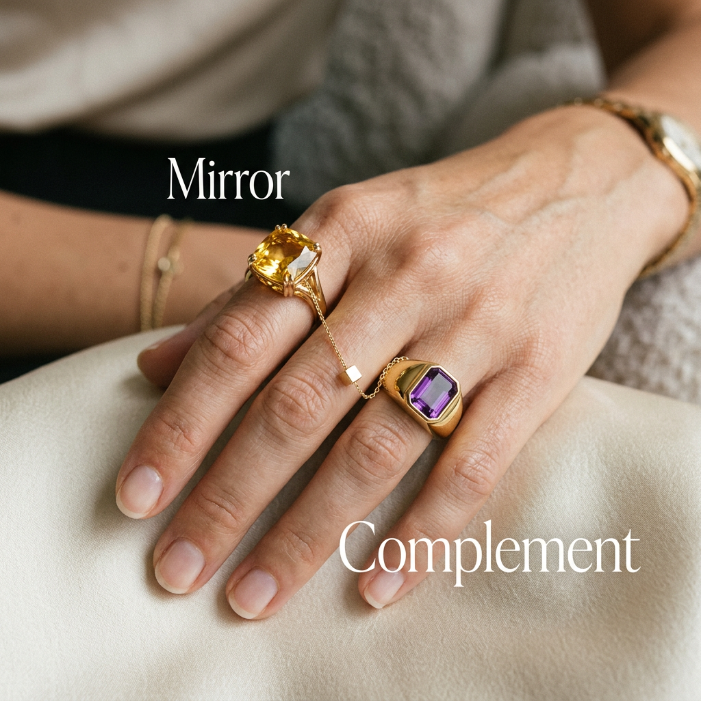 Meridian Axis Link #28 [00100] Realistic Zenith | Citrine & Amethyst Stacking Ring Set