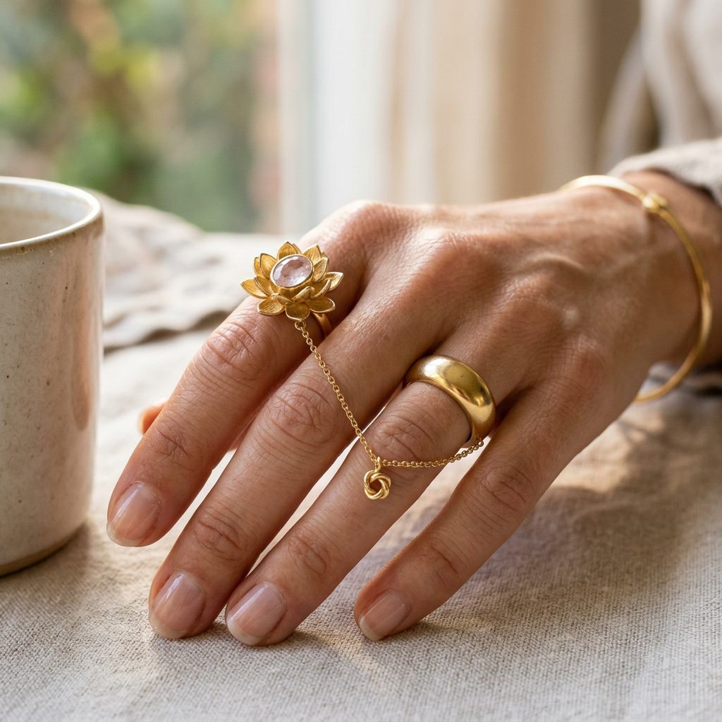Botanical Link #29 [00011] Flexible Latitude | Rose Quartz & Amethyst Ring Set