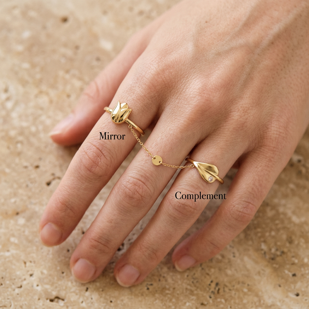 Botanical Link #30 [00010] Humble Bud | Matte Gold & Rose Quartz Stacking Ring