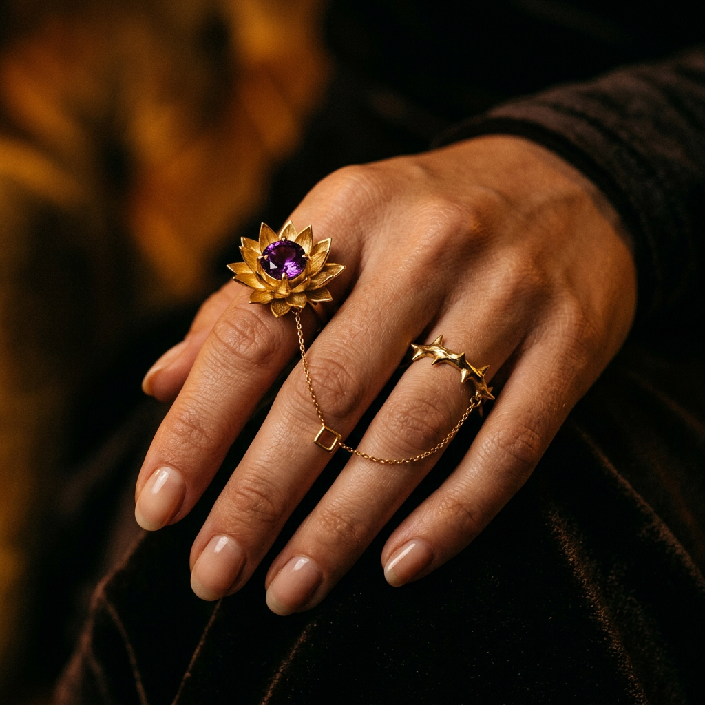 Botanical Link #31 [00001] Private Dimension | Amethyst & Black Spinel Ring Set