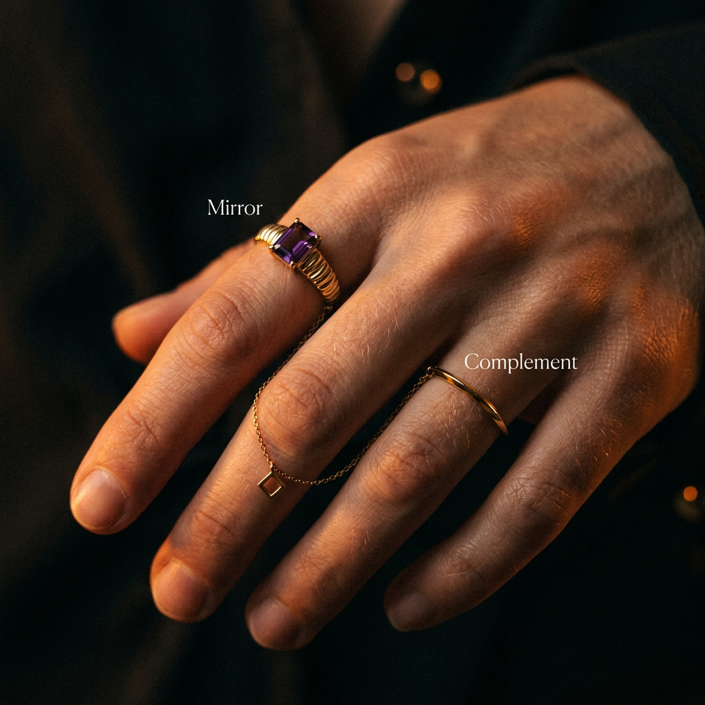 Meridian Axis Link #31 [00001] Private Dimension | Amethyst & Black Spinel Stacking Ring Set