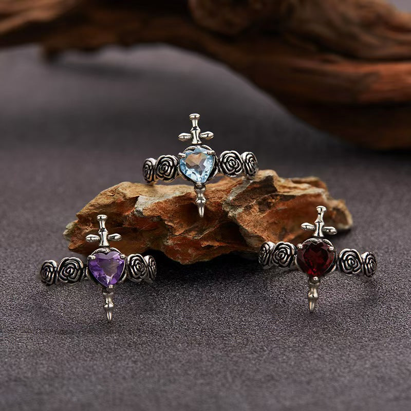 Dark Bloom Ring S925 Silver Garnet Ring from the Mysterious Series