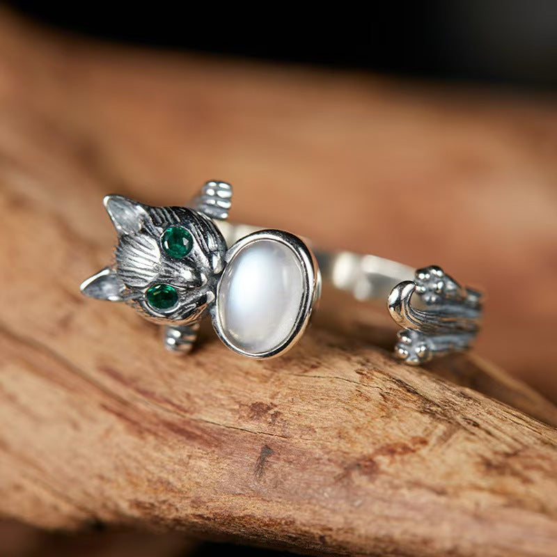Independent Spirit Moonstone Ring - Adjustable S925 Silver Celestial Jewelry for Women