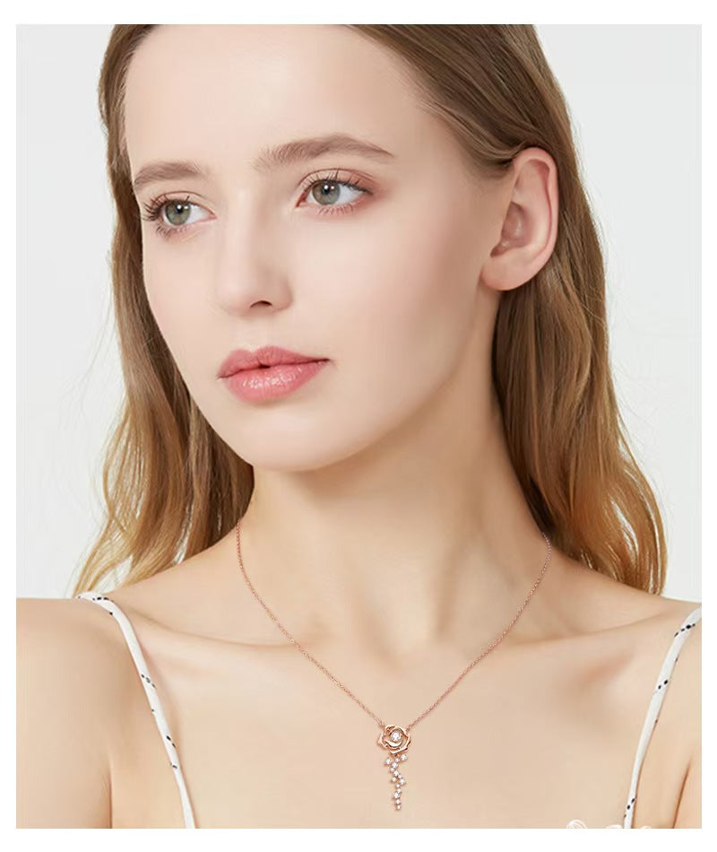 PMO-069 Rose Gold Rose Pendant for Tender Souls | S925 Moissanite Jewelry for High Agreeableness, Neuroticism & Openness | Warm Emotional Intuitive Necklace