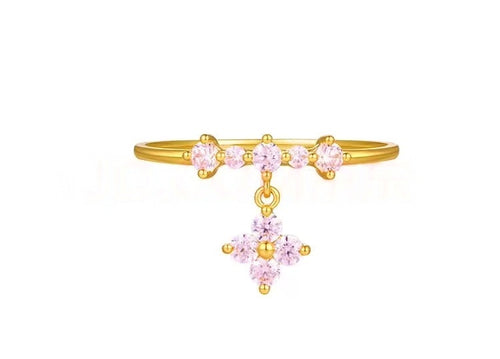 18K Gold Women's Ring - Po Song Four-Leaf Clover Ring with Pink Zirconia for Fashion Gift for Your Girlfriend. Po Song Four-Leaf Clover Ring #13